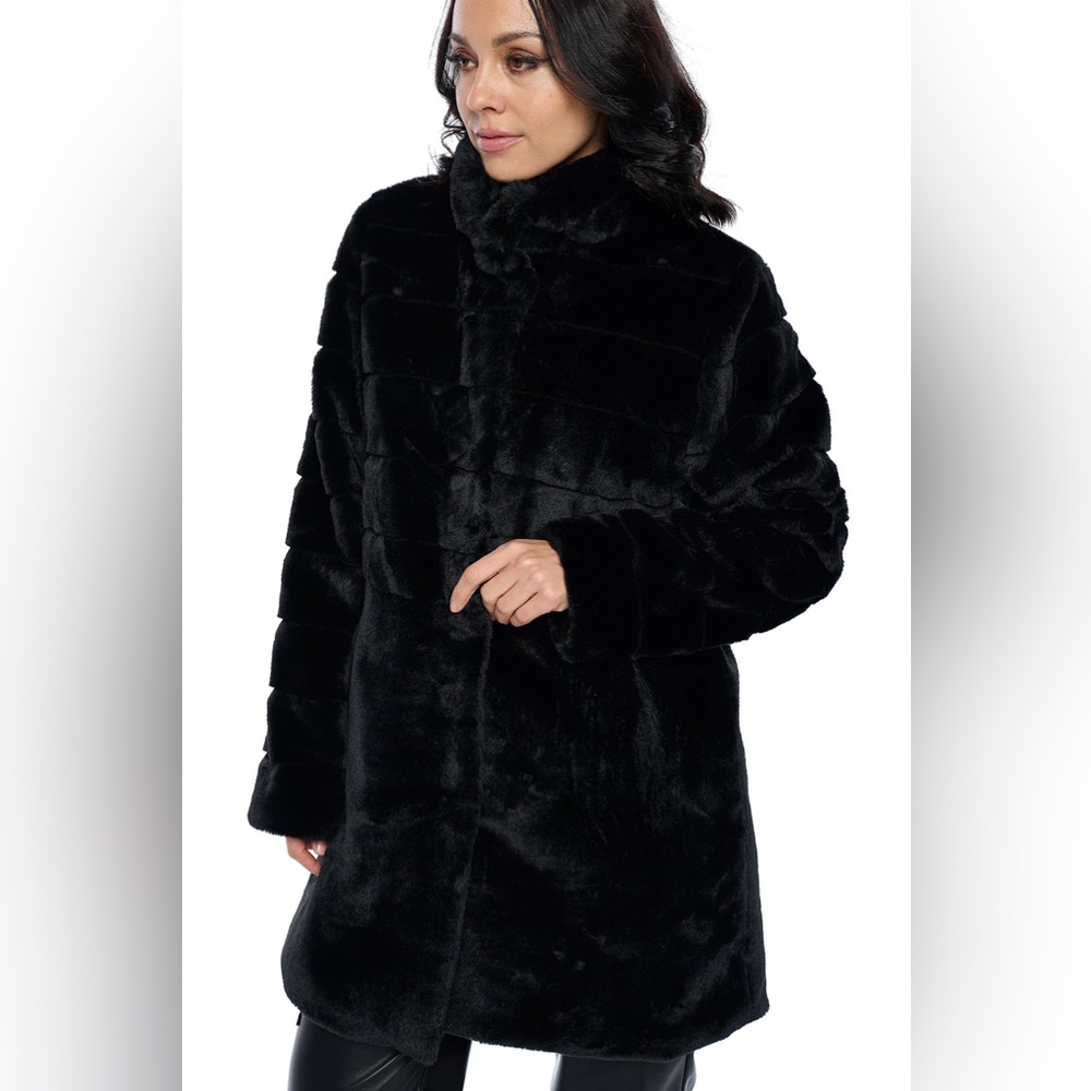 Ci Sono Black Faux Fur Teddy Coat Plus Size 3X Plush Cozy Jacket